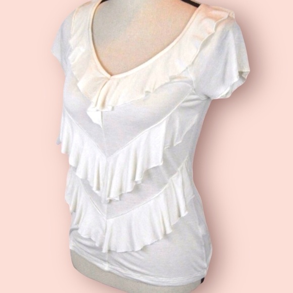 Banana Republic Feminine Ruffle Front Flounce Sleeve Top, Size XS - Picture 1 of 10